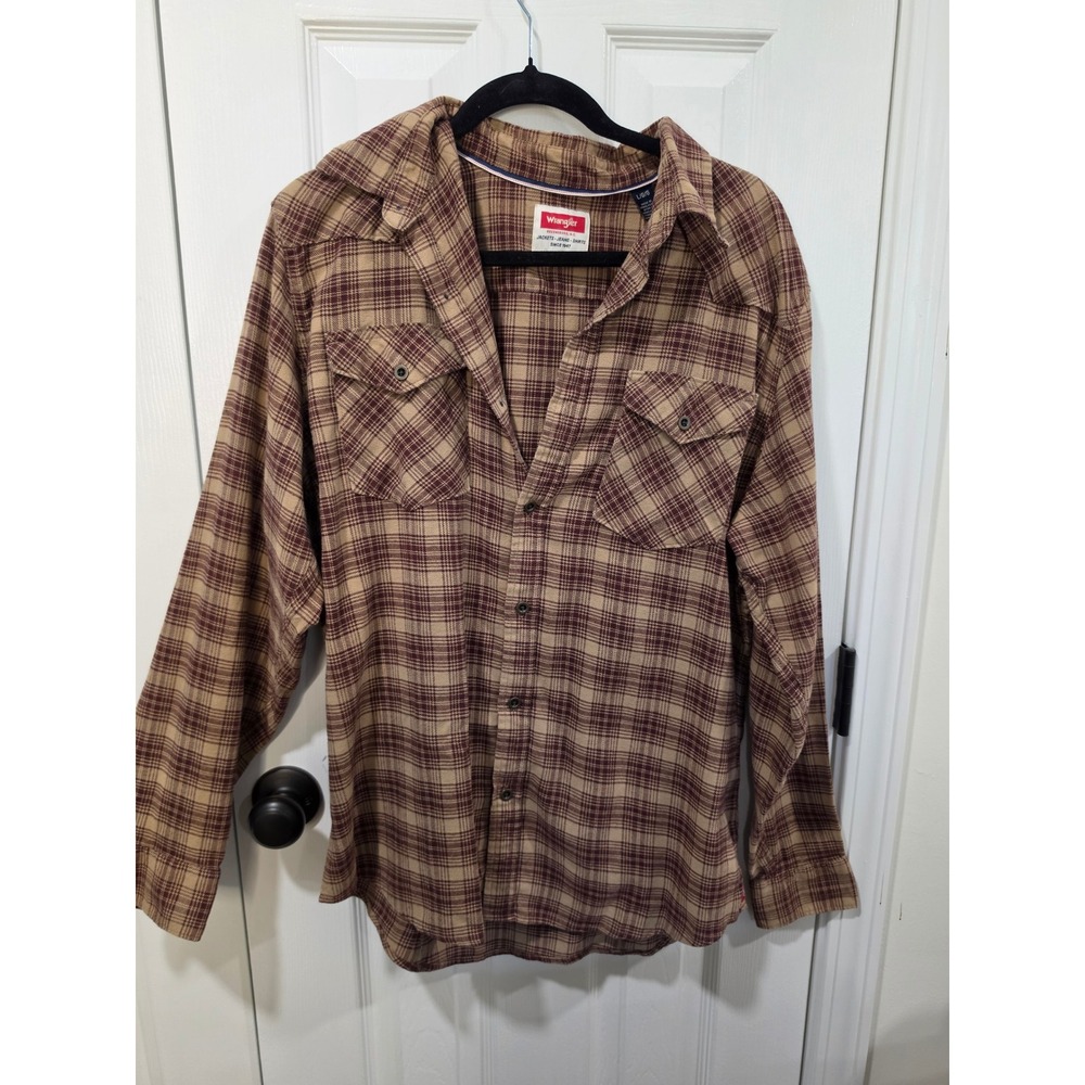 Wrangler Mens Brown Plaid Western Button Down Shirt Large L 112324446 Stretch